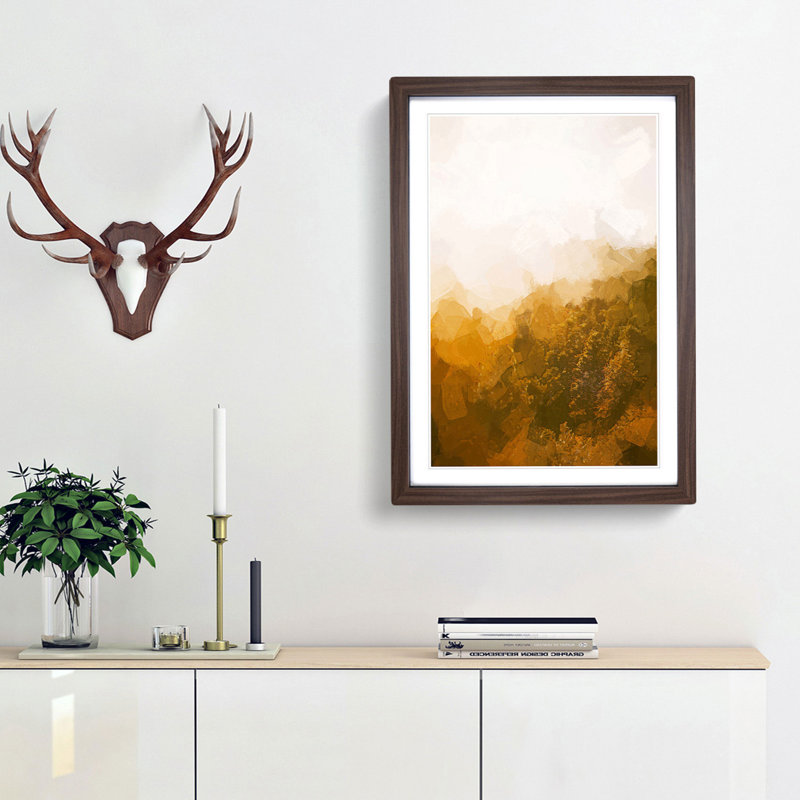 Golden Sun over the Forest in Abstract - Picture Frame Graphic Art Print, 48cm H x 36cm W x 2cm D, Walnut Framed