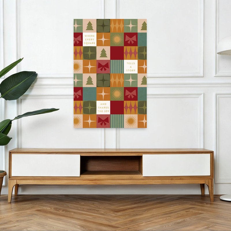 Affiche murale rétro de Noël, carrés géométriques colorés, sapin de Noël, paysage d'hiver, H 48 po x l 32 po