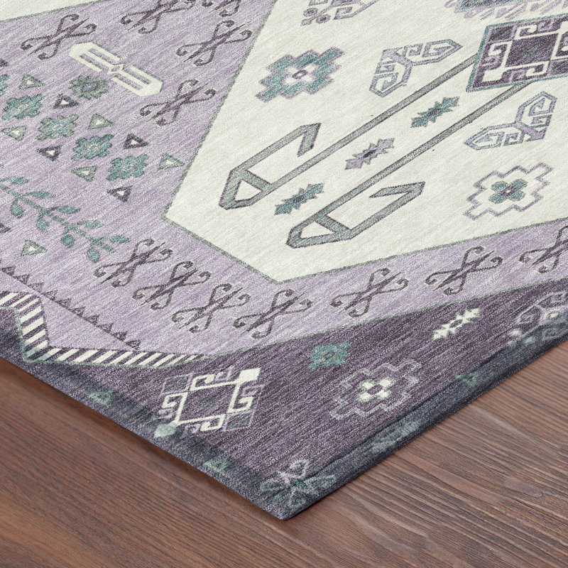 Tapis lavable à la machine intérieur / extérieur ACN2565, Mauve, Rond 8 pi