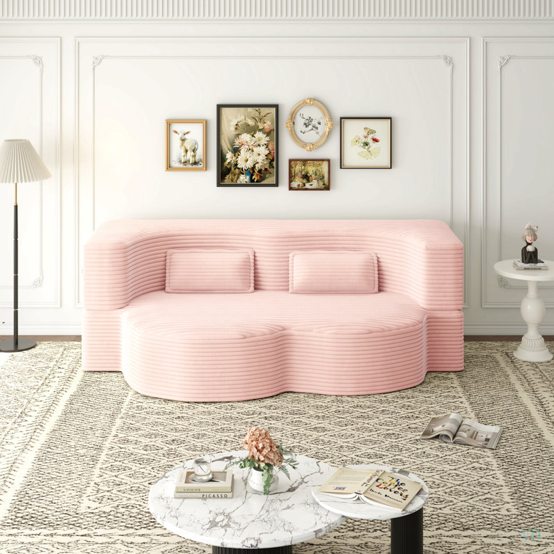 Canapé-lit convertible moderne avec 2 coussins, en velours côtelé pelucheux et garni de mousse. Matelas pliant 15 pouces (38 cm) pour le salon ou la chambre d'amis. Aucun assemblage requis.
