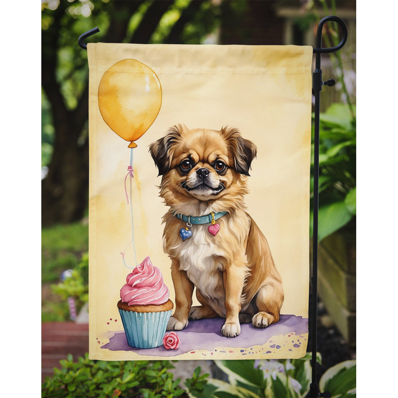Drapeau de jardin «Happy Birthday», Épagneul tibétain