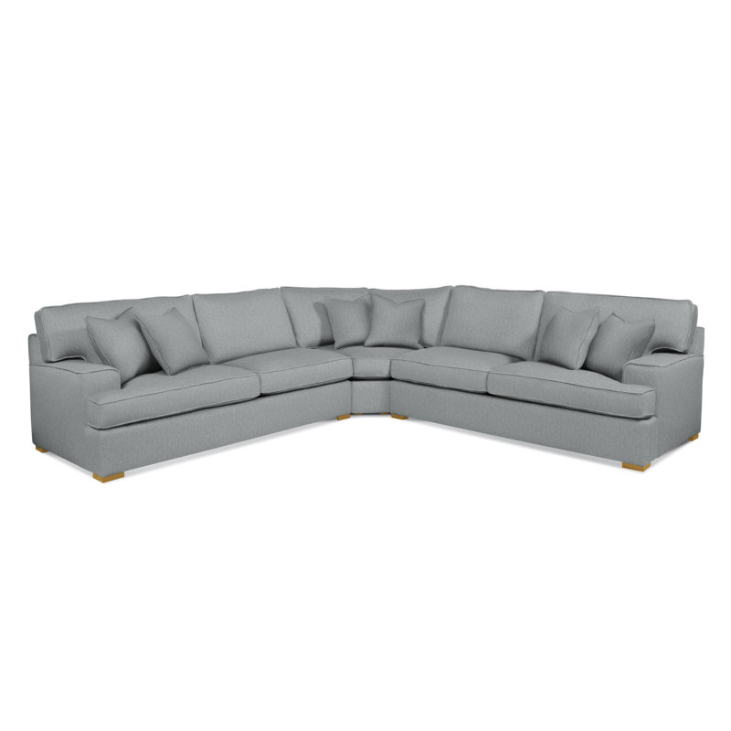 Sadie L-Sectional, Light Blue Performance Fabric; 0851-55, Honey Finish