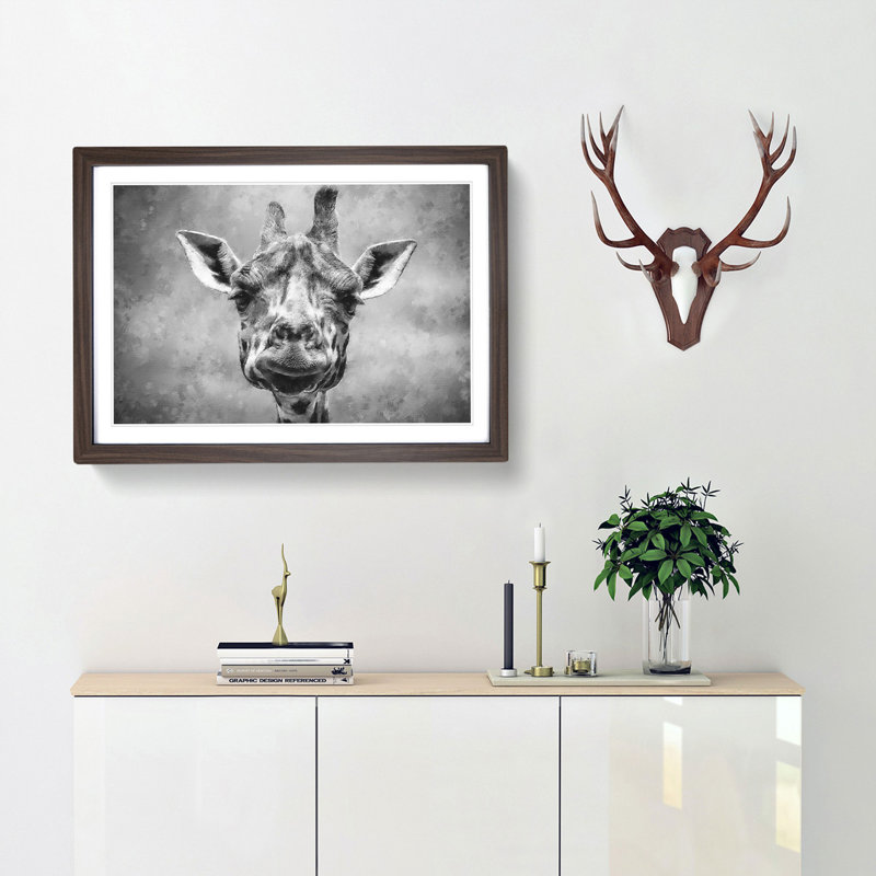Wonderful Giraffe - Framed Print, 62cm H x 87cm W x 2cm D, Walnut Framed