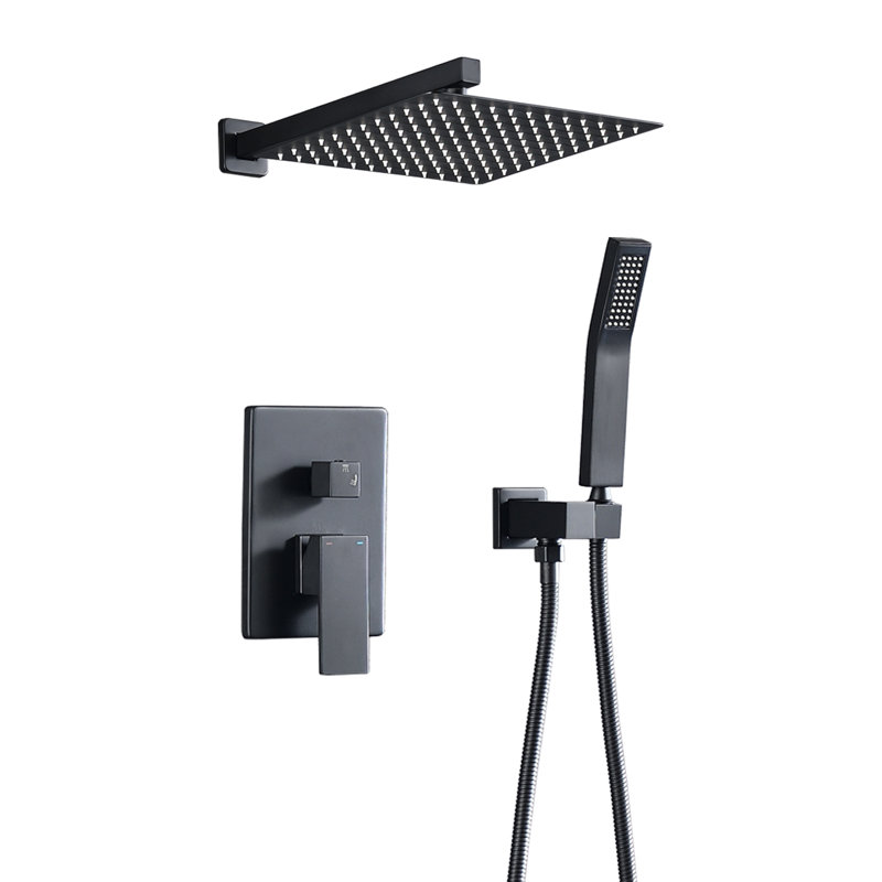 Ensemble de robinet de douche avec système de douche noir mat avec pomme de douche à haute pression de 12 pouces et robinet de douche à main en laiton et ensemble de garniture    