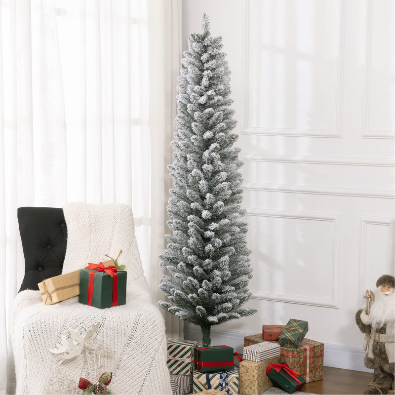 Arbre de Noël artificiel 6 pi avec 329 pointes enneigées, base en métal, arbre de Noël réaliste