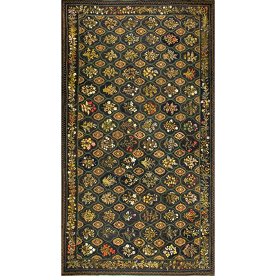 Large Size Charcoal Color Antique Floral English Flat Weave Needlepoint Carpet