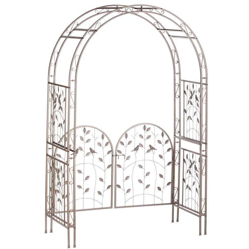 Metal Arched Birds And Leaves Garden Arbor With Gate