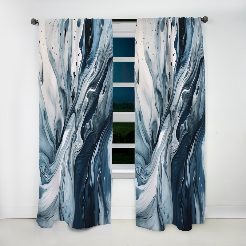 Rideau en velours abstrait bleu et gris Elixir III - 1 panneau, L 52 po x L 95 po