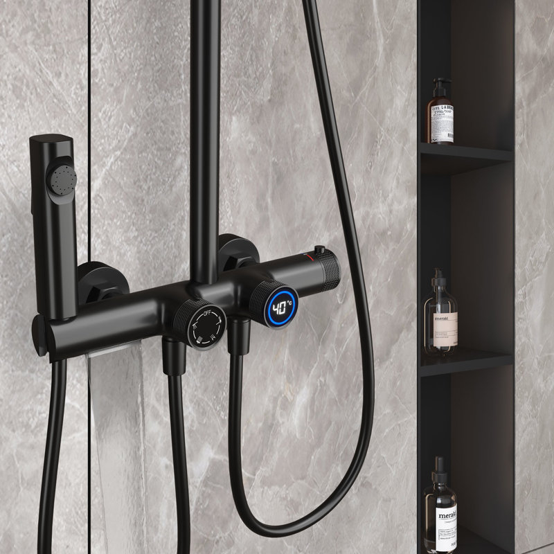 Ensemble de robinet de douche 12 "à 4 fonctions Functiom avec douchette (valeur brute incluse), Noir mat