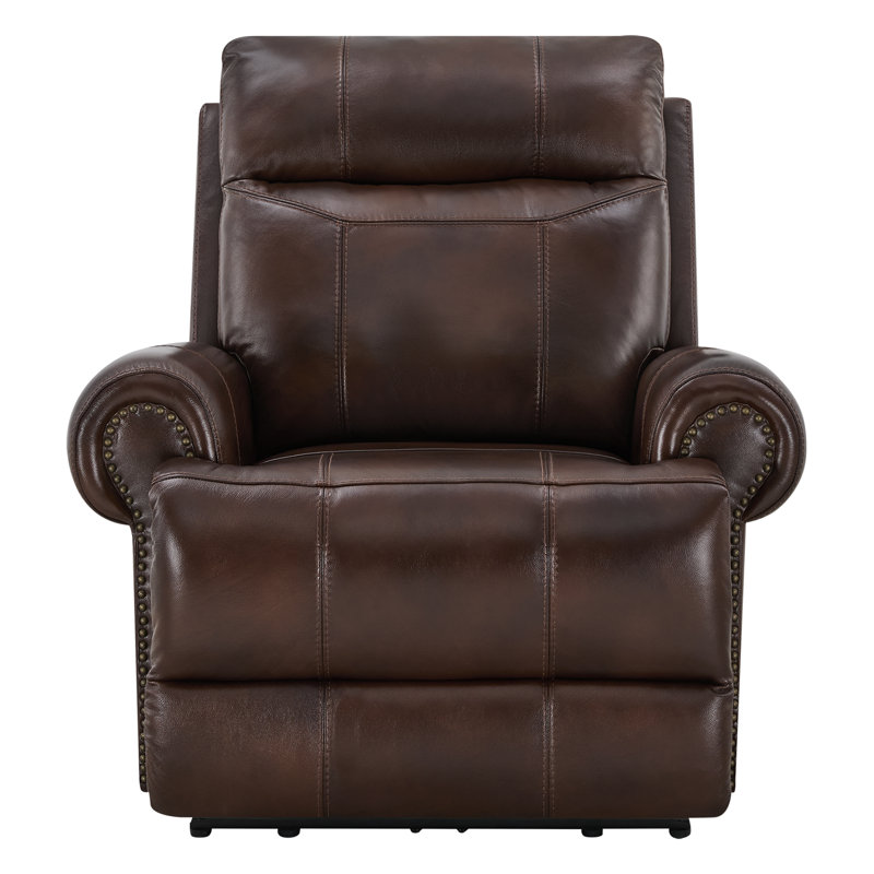 Andrena 38.58'' Wide Genuine Leather Power Recliner, Cognac