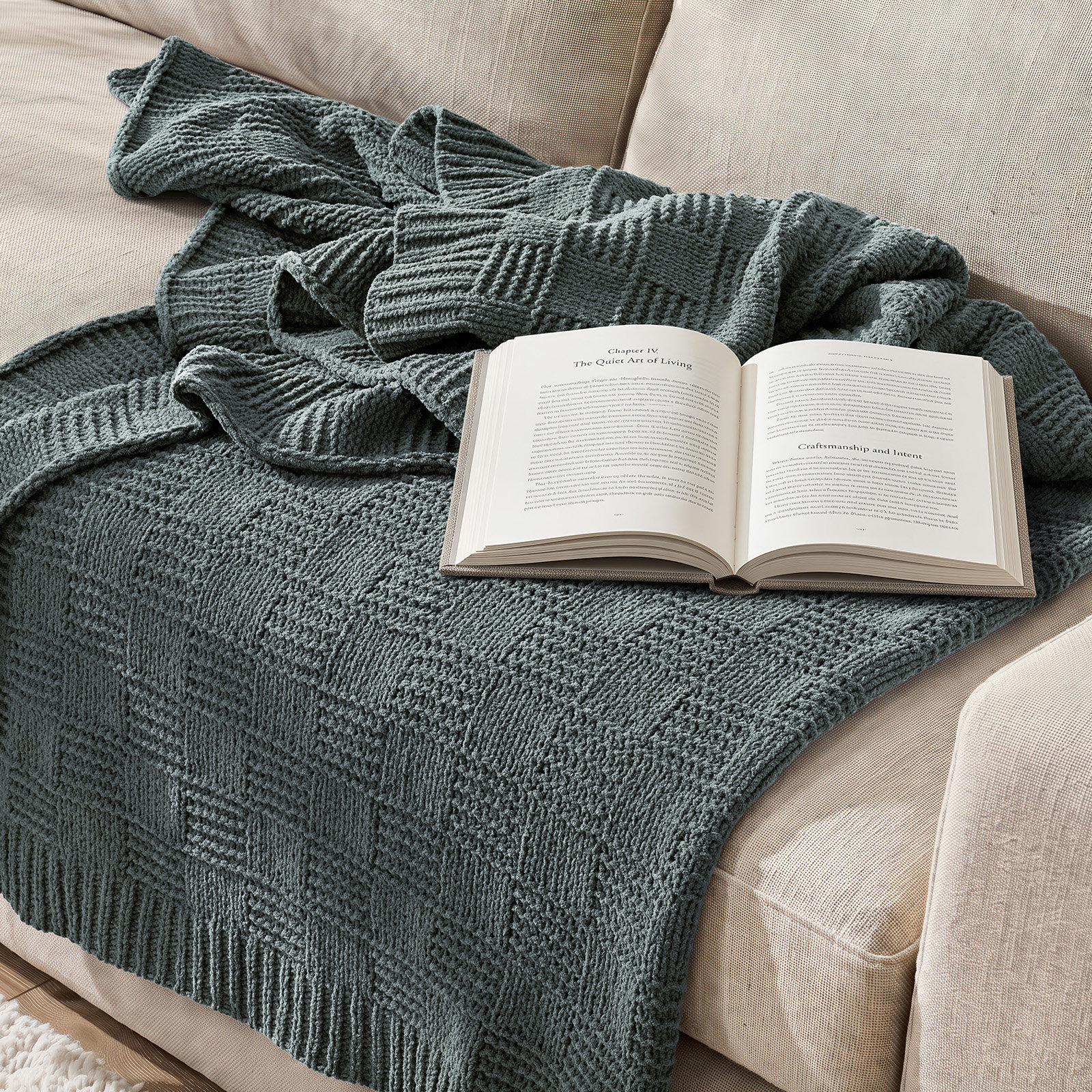 Checkered Weighted Knit Throw Blanket, 60" X 80", Stormy Blue