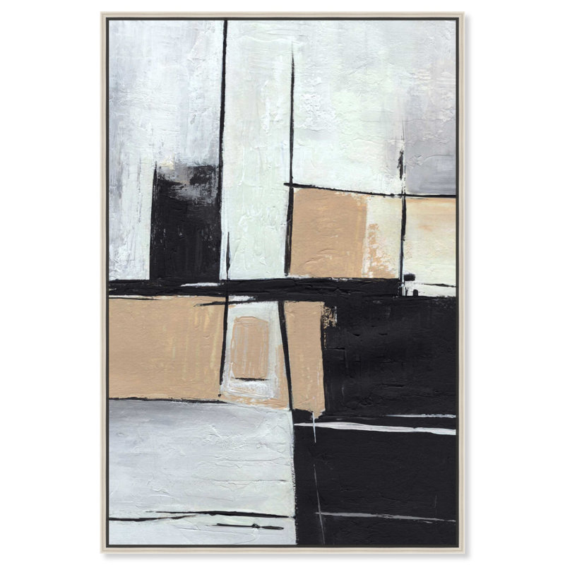 Une fois dans une ombre II, toile abstraite géométrique par Art Remedy, Cadre argenté, H 46 po x l 31 po