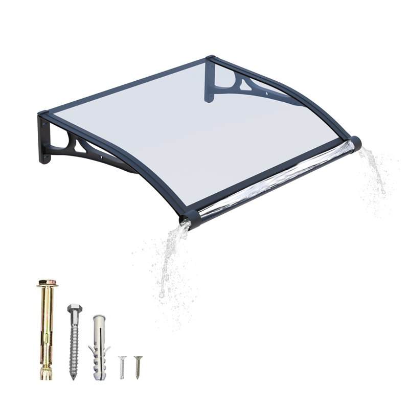 Aluminum Alloy Window Awning Solid Polycarbonate Sheet Canopy for Door Entrance Panel with Large Drainage Grooves Bracket