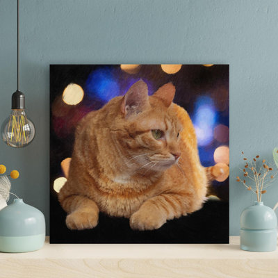 Chat tigré orange sur fond noir - 1 pièce, impression carrée sur toile tendue