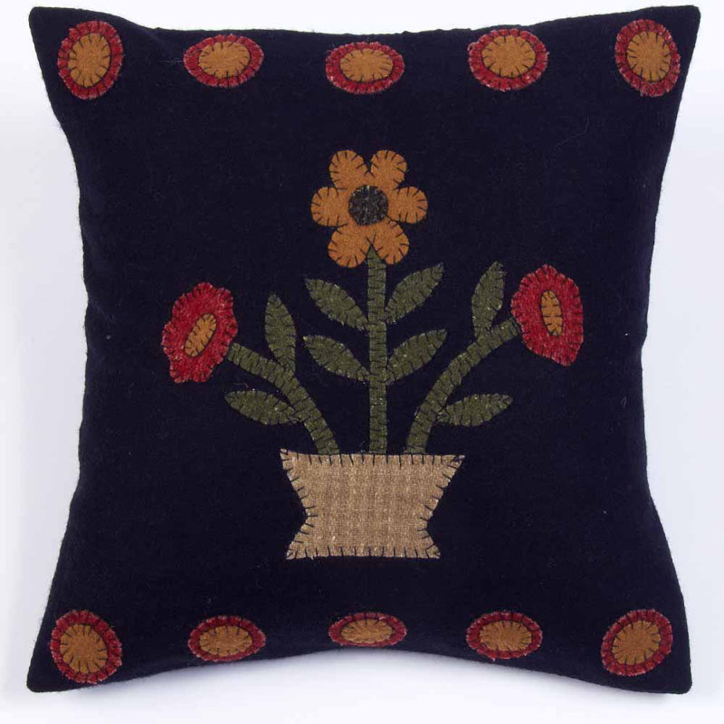 14" x 14" Black Cotton Floral Plush Pillow