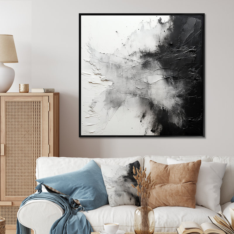Reproduction d'art sur toile abstrait noir et blanc - formes abstraites_106529, Toile avec cadre flottant noir