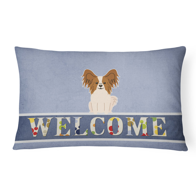 Coussin Papillon Welcome, Brun / blanc