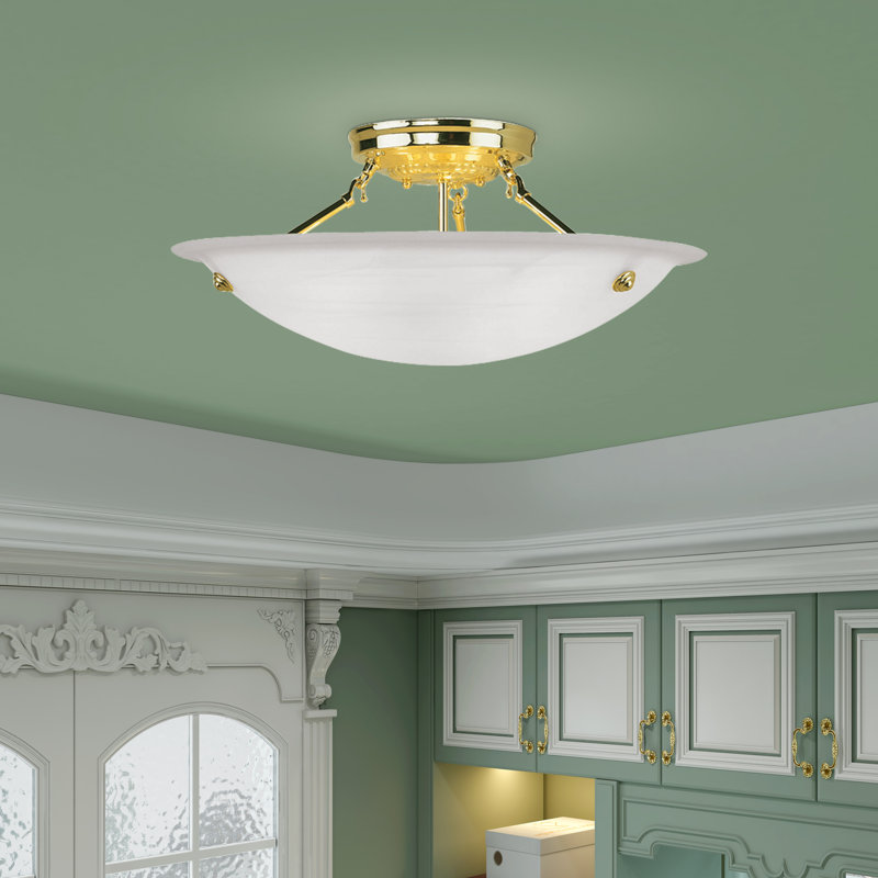 Plafonnier semi-encastré 3 lumières Aneudi, Laiton poli, H 8 po x l 20 po x p 20 po
