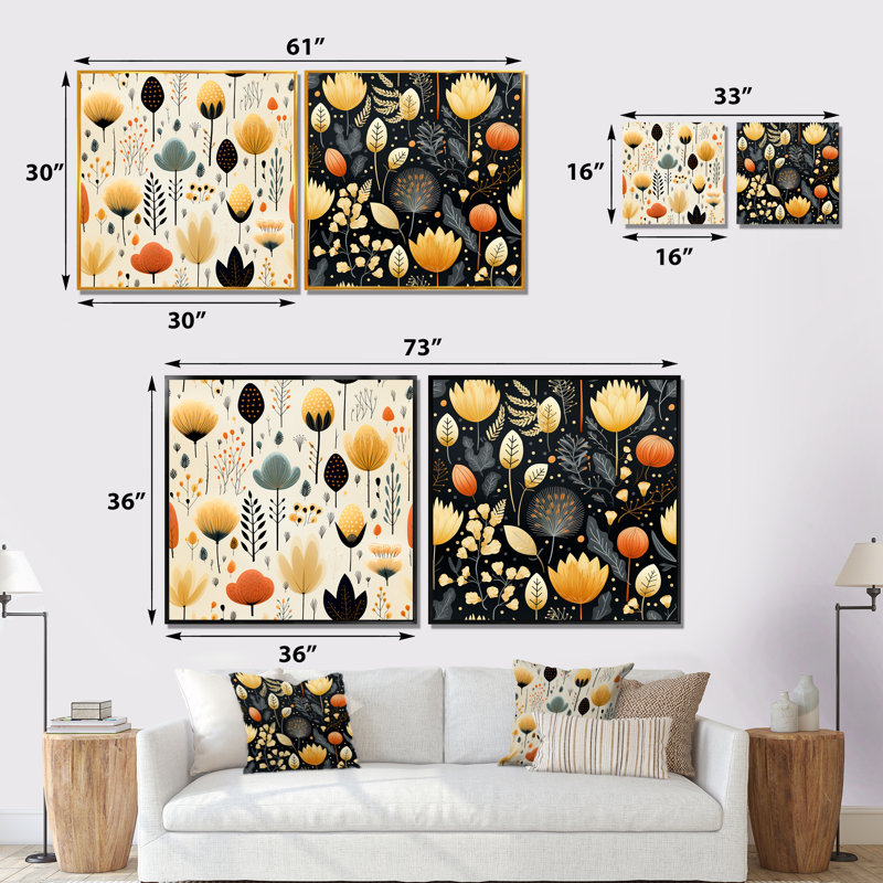 Janssen - ensemble de 2 impressions murales florales, Encadrement brun, H 16 po x l 33 po x P 1 po