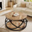 31.5" Round Coffee Table With Storage Shelves, 2-Tier Rustic Circle Center Table With Sturdy Metal Frame For Living Room, Small Space, Brown-1474506380