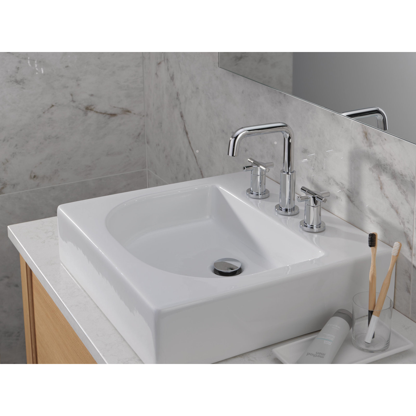 Nicoli Widespread Bathroom Faucet 3 Hole, 2-handle Bathroom Sink Faucet with Drain Assembly, Chrome