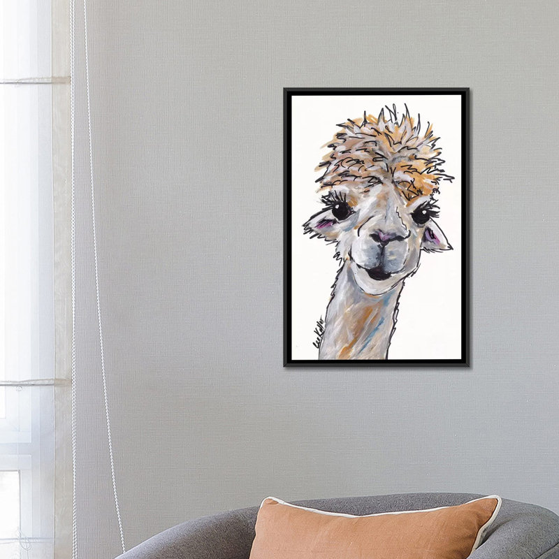 « ange the alpaca », reproduction d’impression sur toile, H 26 po x l 18 po x P 1,5 po, Toile avec cadre noir