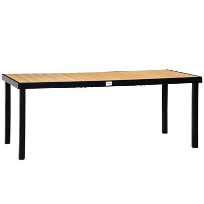 Table de patio rectangulaire de 75 po x 35 po pour 8 personnes - Pieds en aluminium, plateau en faux bois résistant aux intempéries, idéale pour le jardin, la pelouse et les espaces extérieurs (surface imperméable), terrasse et jardin.