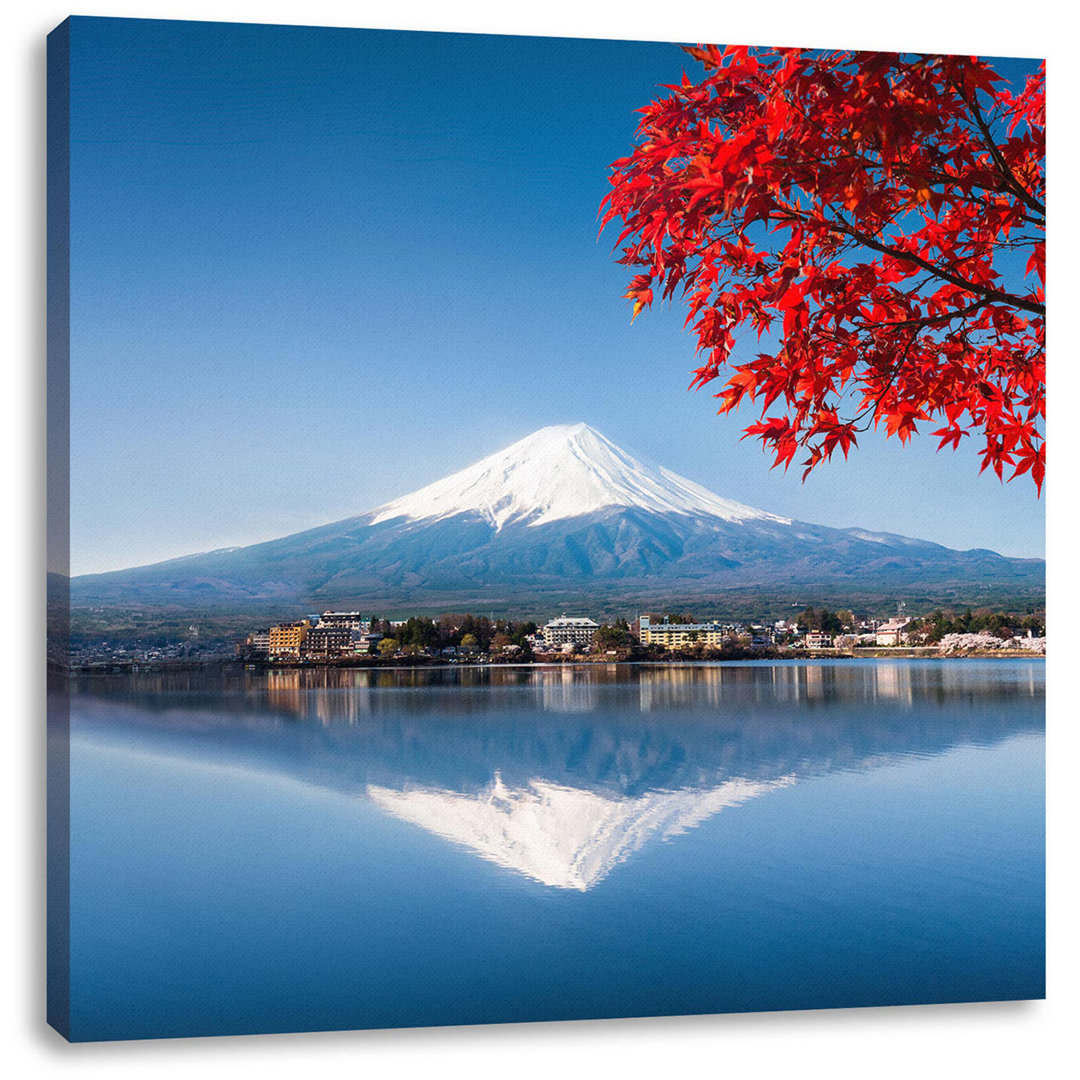 Leinwandbild Berg Fujiyama mit rotem Herbstbaum