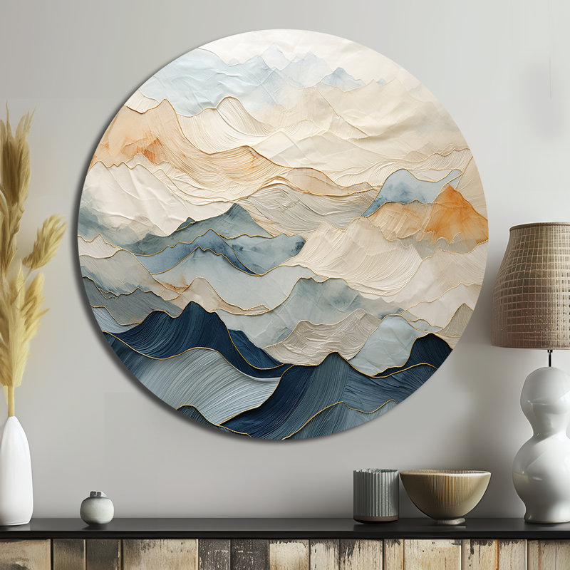 «Majestic Mountain Peaks - Paysages», art rond en métal, H 29 po x l 29 po