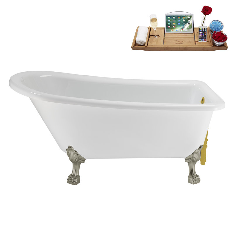 58" Streamlin Clawfoot Tub,Tray,Drain, Clawfeet, Brushed Nickel, Brushed Gold