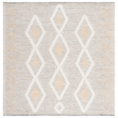 Tapis en laine / coton tissé à la main de style sud-ouest Vermont en ivoire / beige / gris