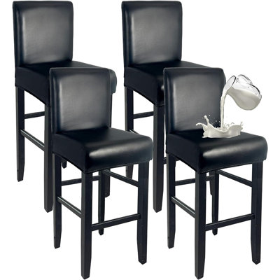 Set Of 4 Waterproof Bar Stool Covers With Back, Removable Stretch Slipcovers, Black