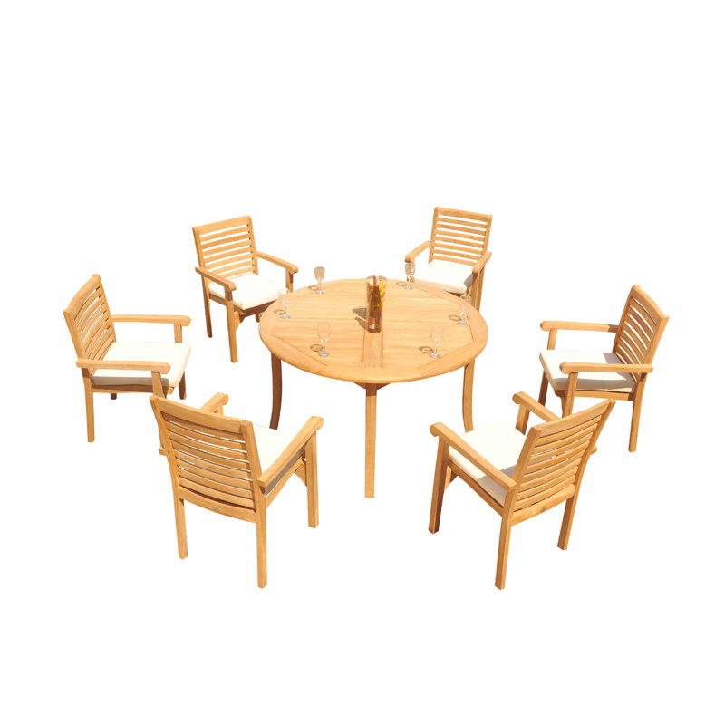 Hari Outdoor Teak Dining Set, 95" x 52" x 31.5", 7