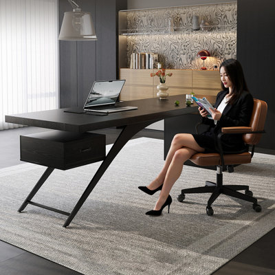 Black Rectangular Solid Wood with 4 drawers writing desk