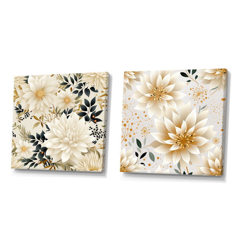 Blagnac - Ensemble de 2 impressions sur toile florales, Toile tendue, H 16 po x l 33 po x P 1 po
