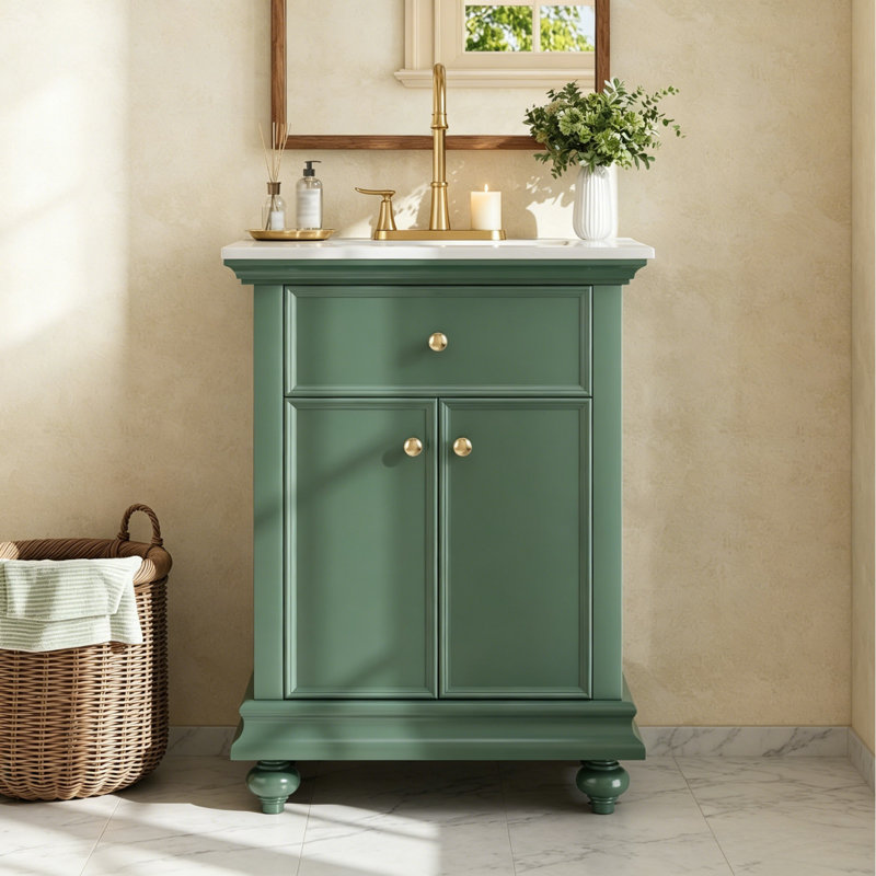 Meuble-lavabo moderne 24 po avec tiroir basculant, Vert