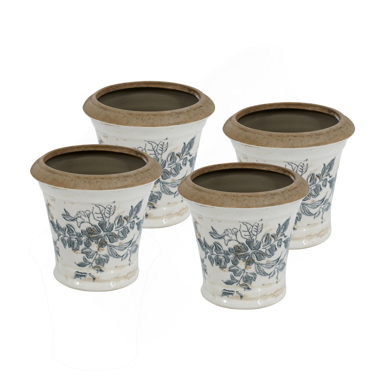 Jardinière en céramique 5,3 x 5,3 x 5,1 po à motif floral, ensemble de 4