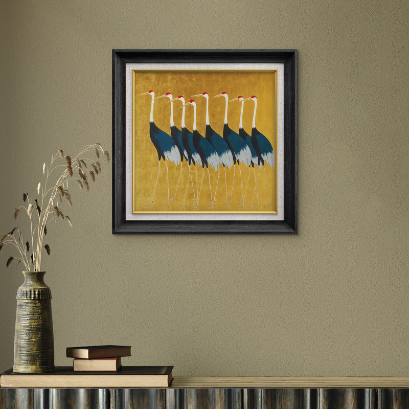 Art mural encadré de qualité supérieure - impression de grues rétro pour le décor de la chambre à coucher - 26 po x 36 po