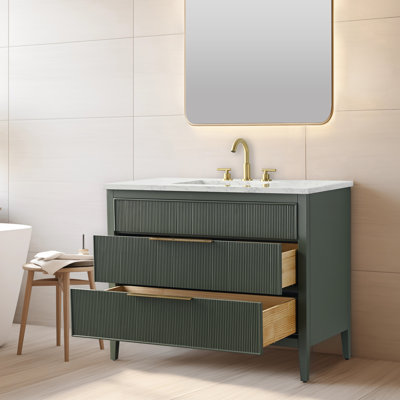 Bilroy Egremt 42'' Single Bathroom Vanity with Engineered Stone Top