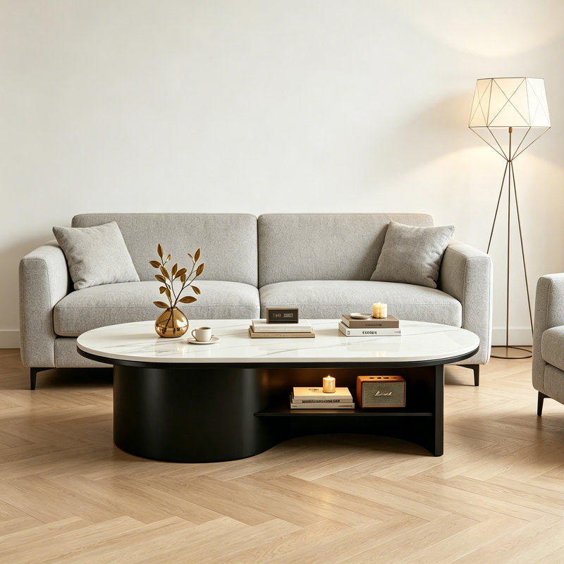 Table basse Modern Rock, Blanc / gris pâle / noir, H 16,92 po x L 47,24 po x l 23,62 po