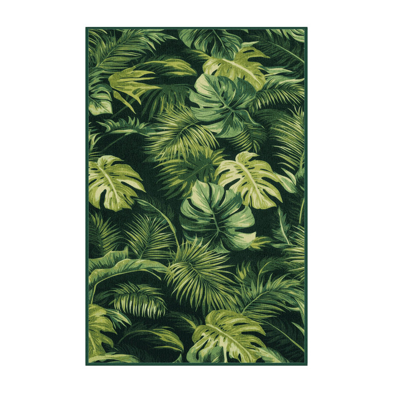  Tapis hawaïen lavable à feuillage vert, Rectangulaire 8 pi x 10 pi