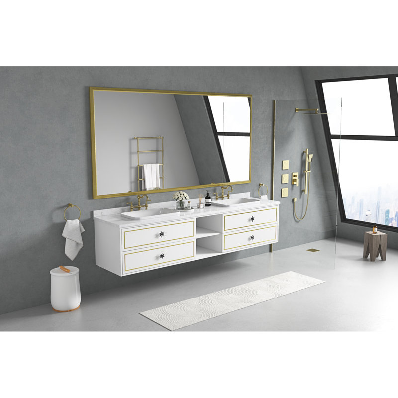 Miroir de salle de bain 84 po x 48 po avec cadre en aluminium, miroir mural rectangulaire, 48.03" x 84.03", Or brossé