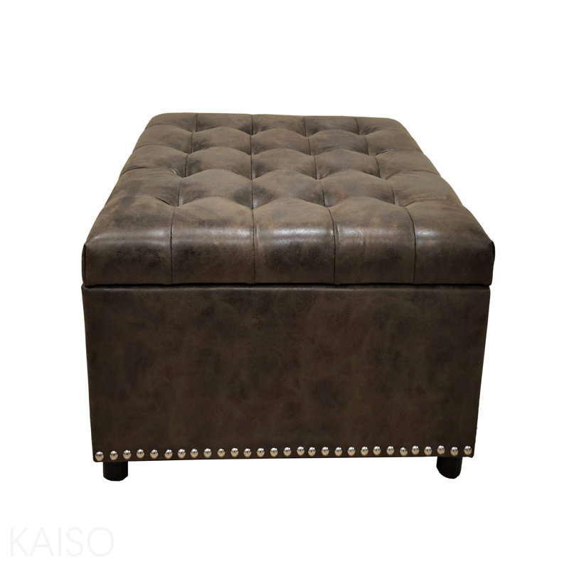 Repose-pieds capitonné avec rangement, Faux Leather, Dark Brown