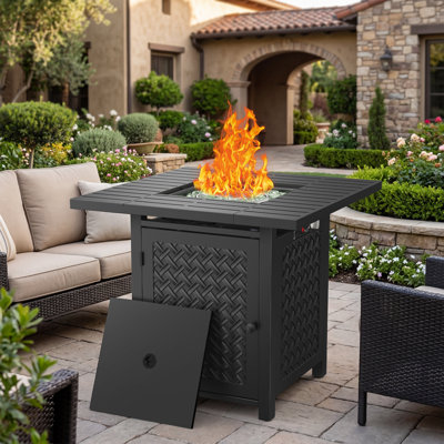 30 Inch Propane Fire Pit Table, 50,000 BTU Outdoor Gas Fire Table with Lid, Glass Stone, CSA Certified Patio Fire Pit for Backyard, Deck, Garden and Porch