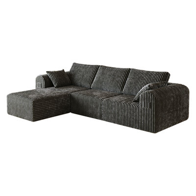 4 - Piece 106.2" W L Shape Sectional Sofa, Cloud Modular Sectional Sofa, Deep Seat Corduroy Boneless With Ottomans, No Need Assembly
