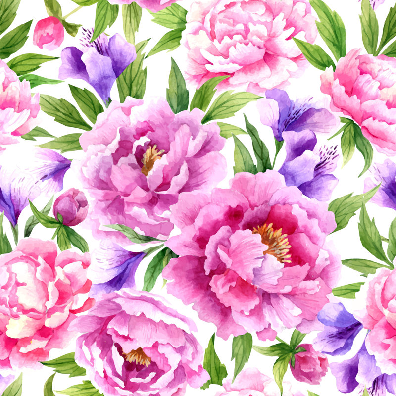 Murale 4 pièces pivoines Kota, L 8,33 pi x l 100 po