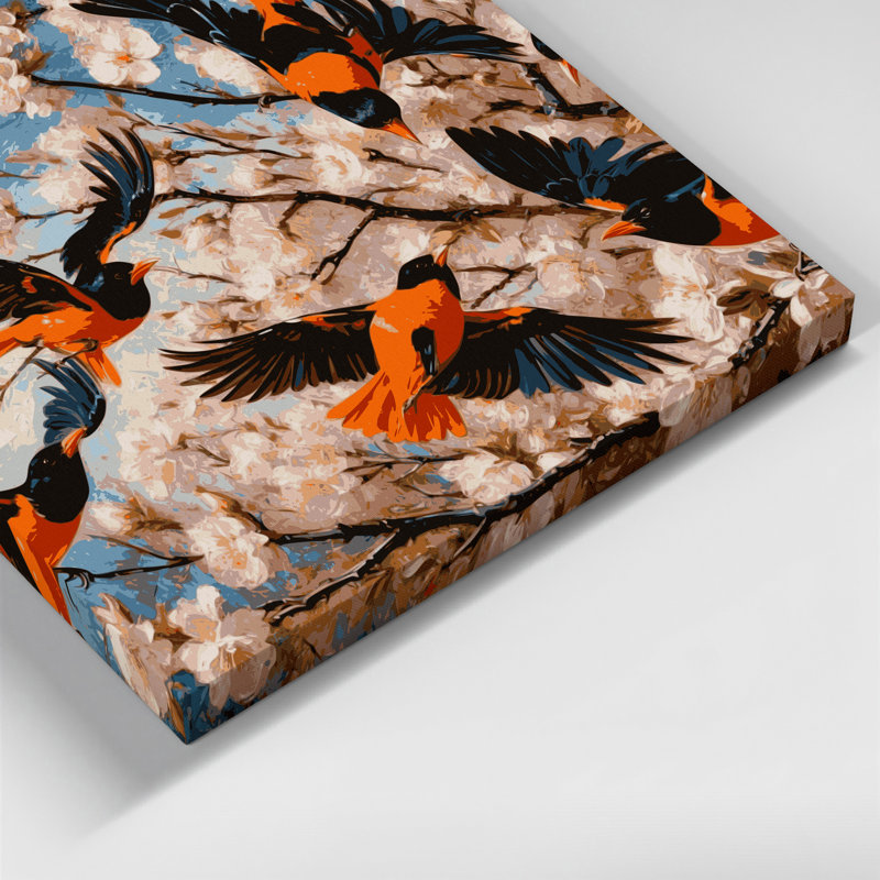 «Birds Baltimore Oriole», art mural sur toile grise, H 12 po x l 12 po