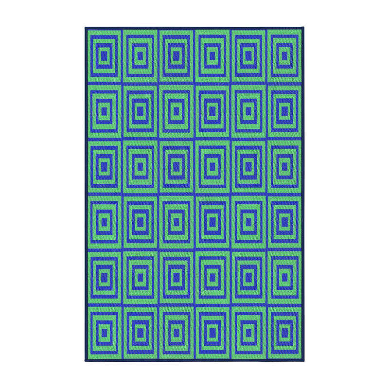 Tapis bleu/vert tissé à la machine, Rectangle 7 pi x 9 pi
