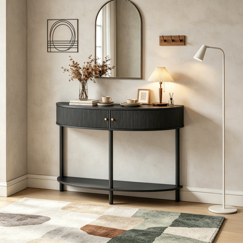 Console demi-lune artisanale, Dark Grey