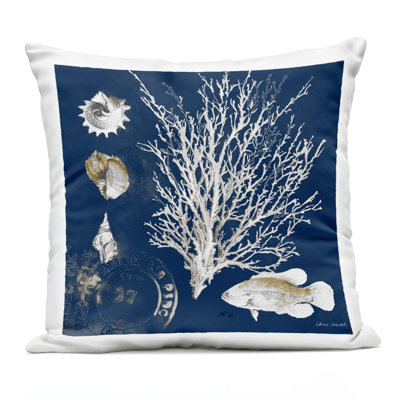 Oceanic Medley on Blue Outdoor Printed Pillow, design by Lanie Loreth, 18 x 7 x 18
